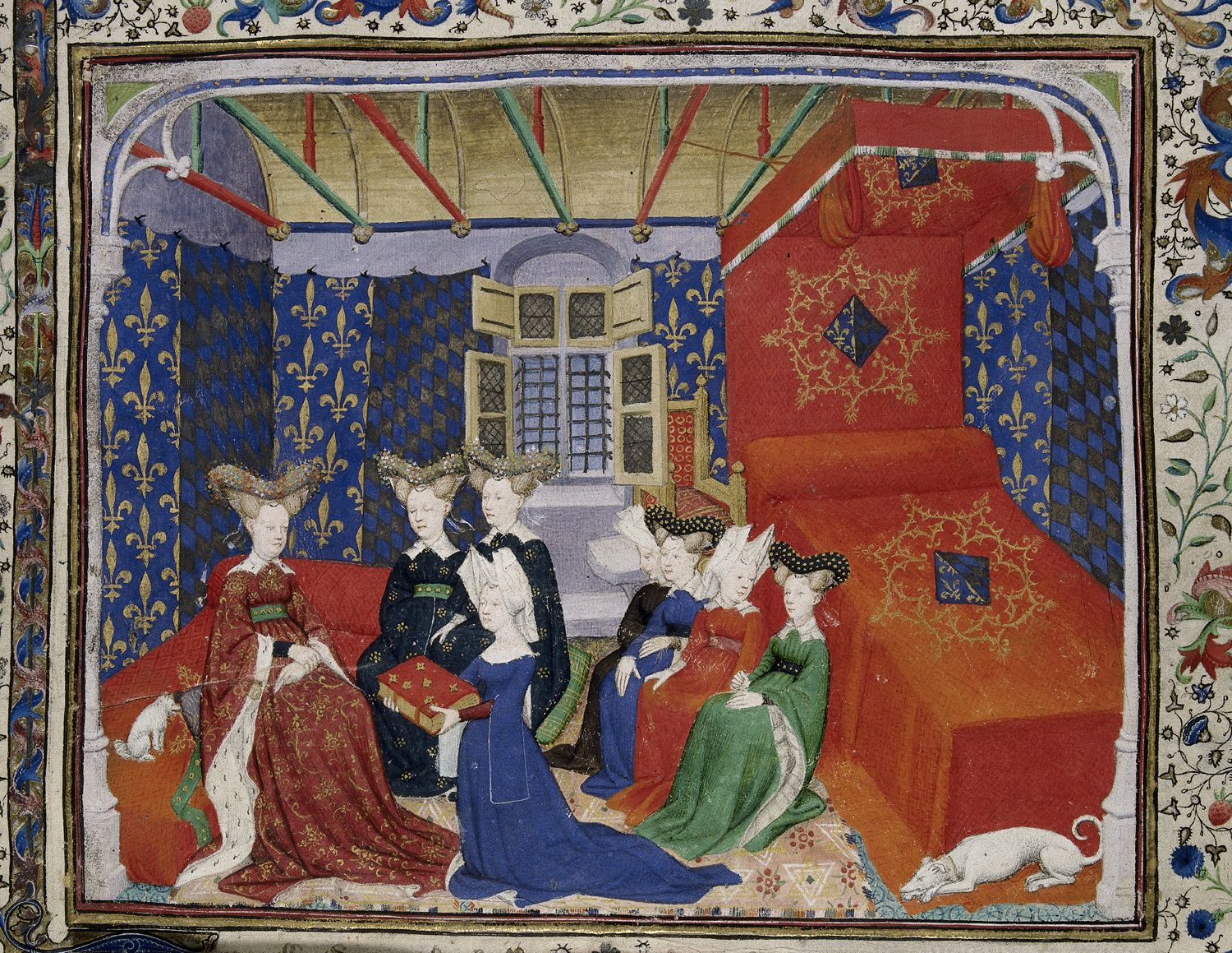 Christine de Pisan presenting her volume to Queen Isabeau of Bavaria (BL Harley 4431).